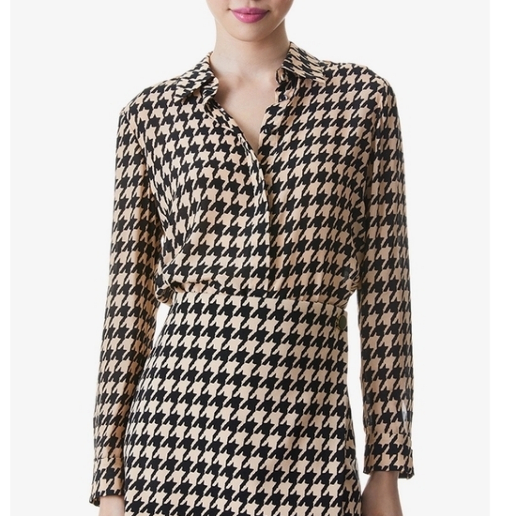 Alice + Olivia Willa Houndstooth Printed Blouse